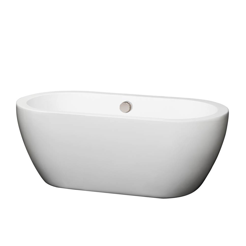 Wyndham Collection Soho 60 Inch Freestanding Bathtub in White with Brushed Nickel Drain and Overflow Trim