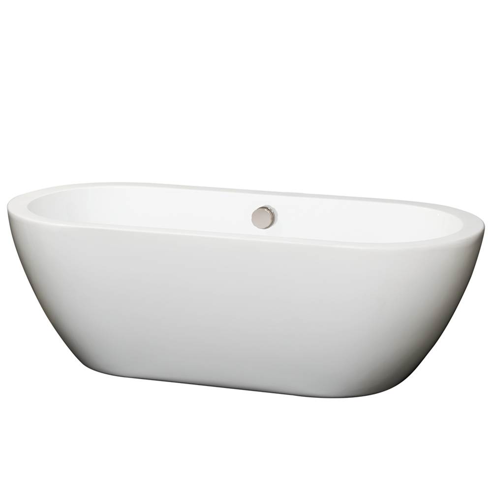 Wyndham Collection Soho 68 Inch Freestanding Bathtub in White with Brushed Nickel Drain and Overflow Trim