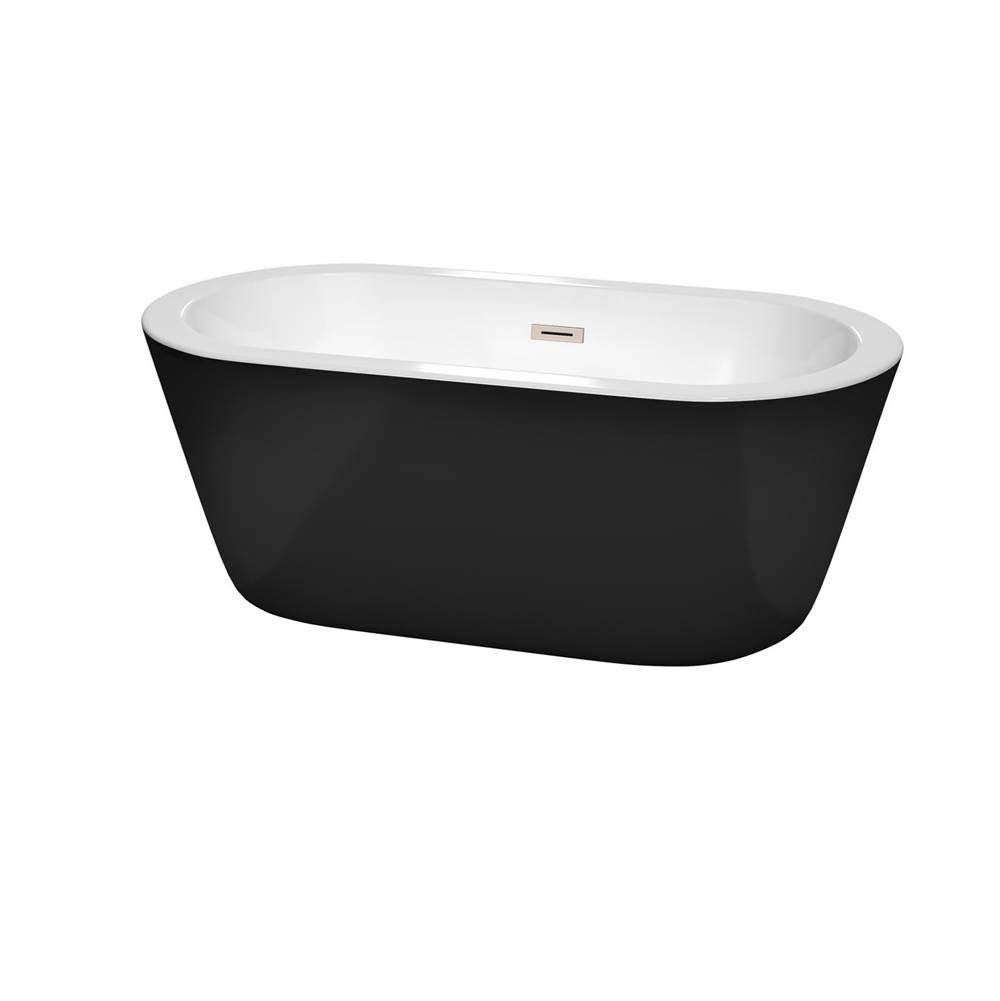 Wyndham Collection Mermaid 60 Inch Freestanding Bathtub in Black with White Interior with Brushed Nickel Drain and Overflow Trim
