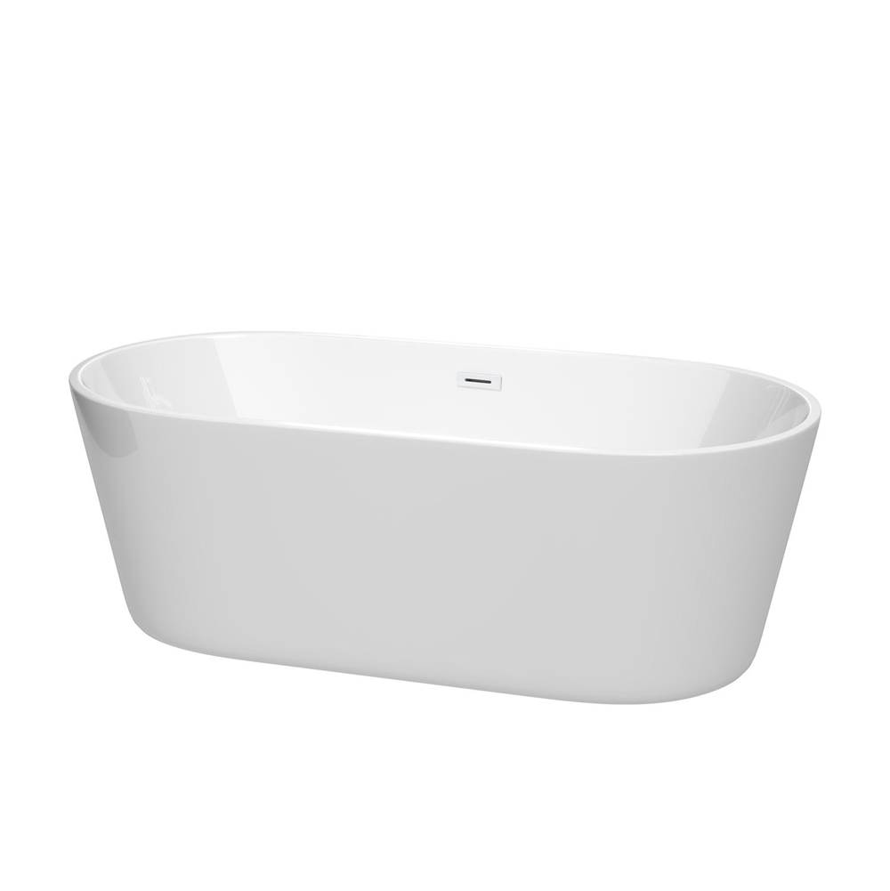 Wyndham Collection Carissa 67 Inch Freestanding Bathtub in White with Shiny White Drain and Overflow Trim