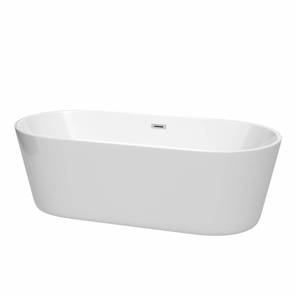 Wyndham Collection Carissa 71 Inch Freestanding Bathtub in White with Polished Chrome Drain and Overflow Trim