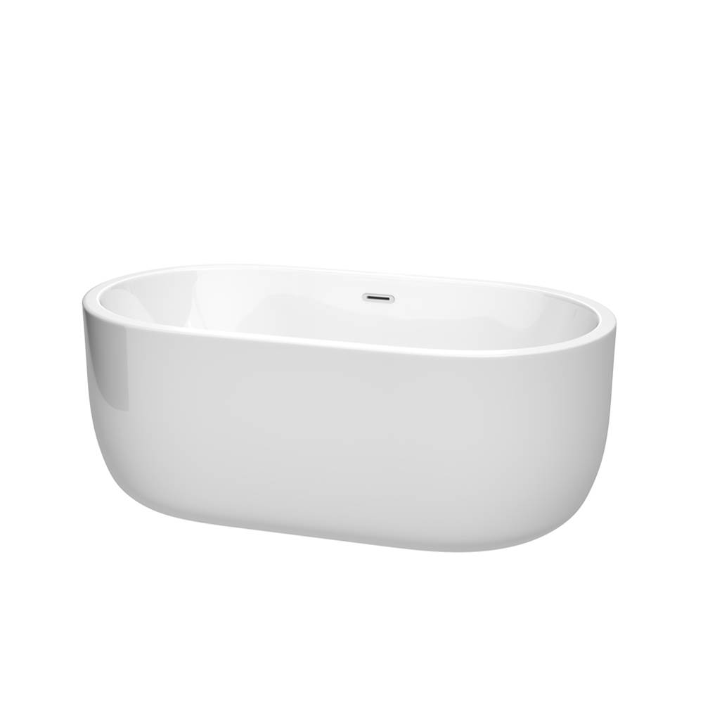 Wyndham Collection Juliette 60 Inch Freestanding Bathtub in White with Polished Chrome Drain and Overflow Trim