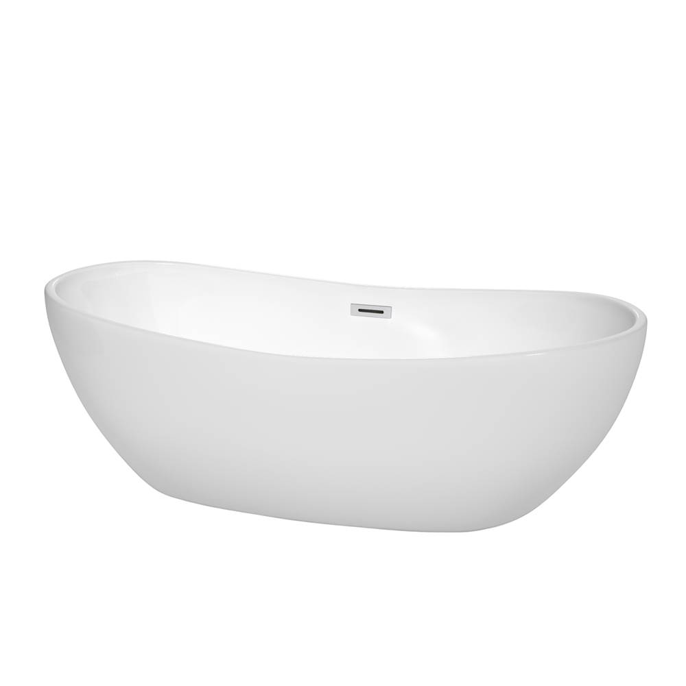 Wyndham Collection Rebecca 70 Inch Freestanding Bathtub in White with Polished Chrome Drain and Overflow Trim
