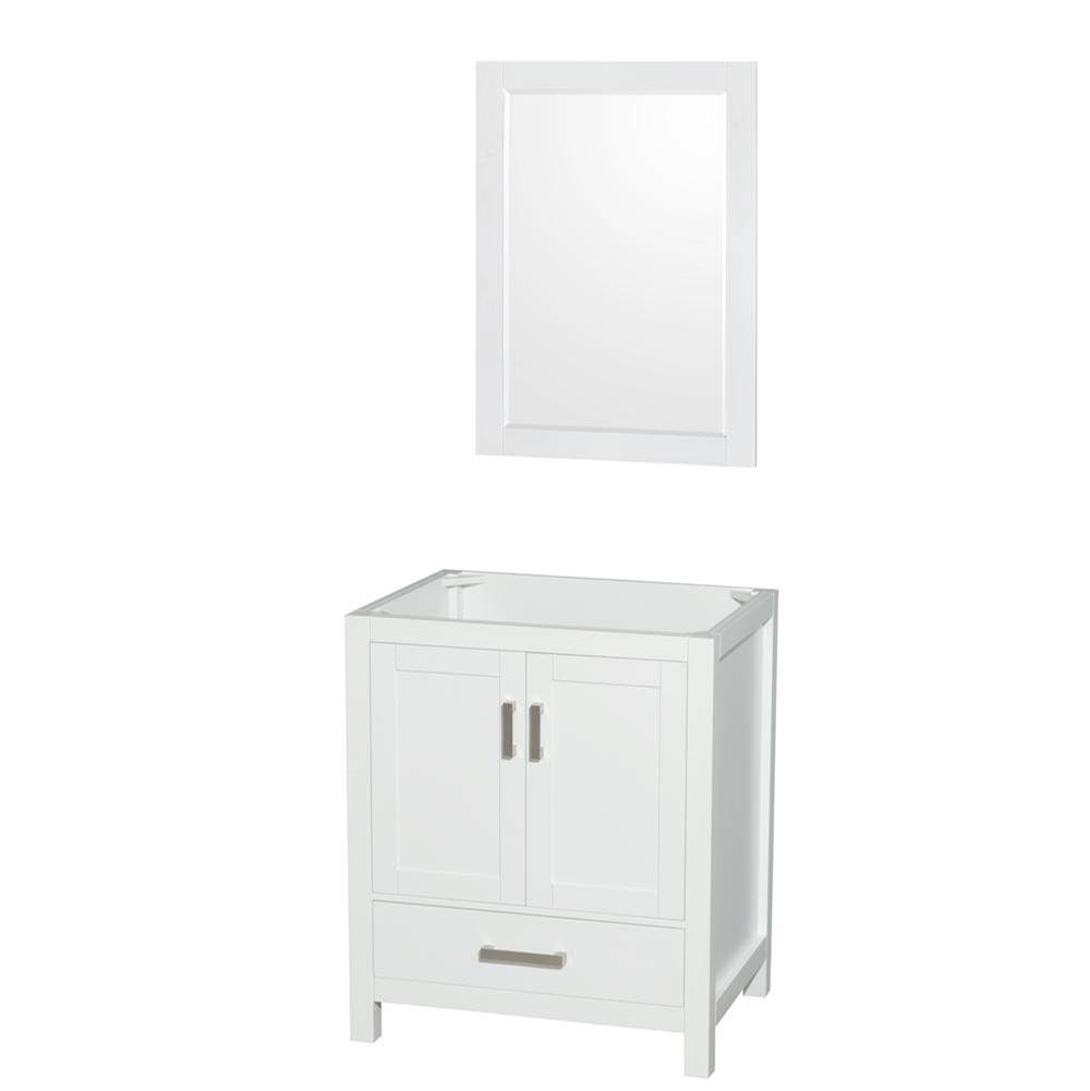 Wyndham Collection Sheffield 30 Inch Single Bathroom Vanity in White, No Countertop, No Sink, and 24 Inch Mirror