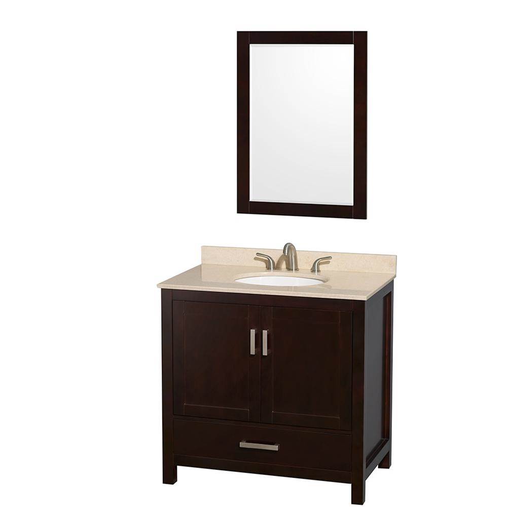 Wyndham Collection Sheffield 36 Inch Single Bathroom Vanity in Espresso, Ivory Marble Countertop, Undermount Oval Sink, and 24 Inch Mirror