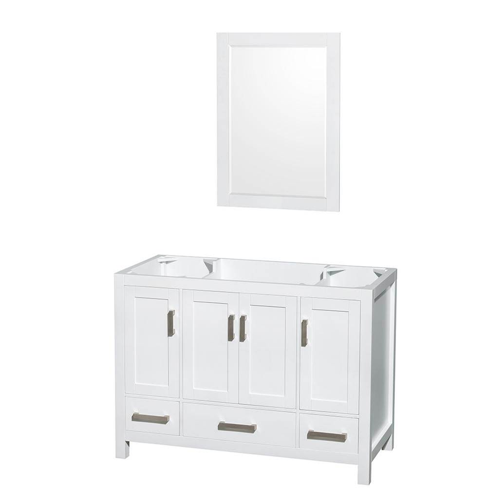 Wyndham Collection Sheffield 48 Inch Single Bathroom Vanity in White, No Countertop, No Sink, and 24 Inch Mirror