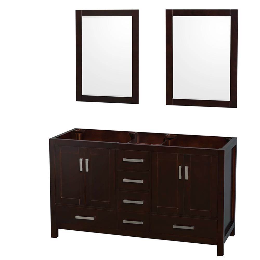 Wyndham Collection Sheffield 60 Inch Double Bathroom Vanity in Espresso, No Countertop, No Sinks, and 24 Inch Mirrors