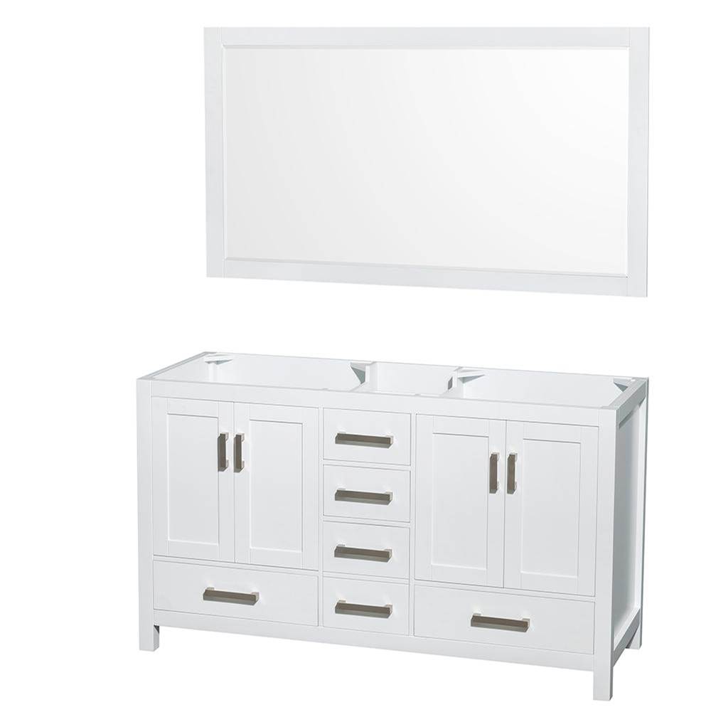 Wyndham Collection Sheffield 60 Inch Double Bathroom Vanity in White, No Countertop, No Sinks, and 58 Inch Mirror