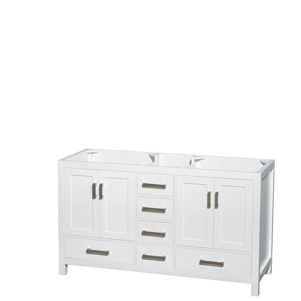 Wyndham Collection Sheffield 60 Inch Double Bathroom Vanity in White, No Countertop, No Sinks, and No Mirror