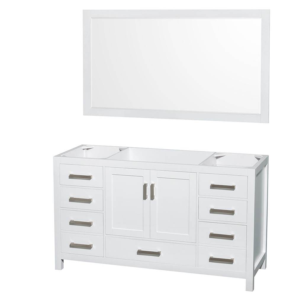 Wyndham Collection Sheffield 60 Inch Single Bathroom Vanity in White, No Countertop, No Sink, and 58 Inch Mirror