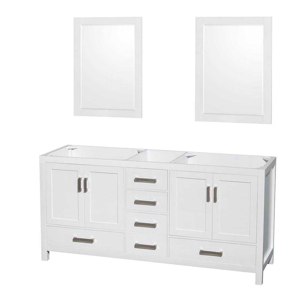 Wyndham Collection Sheffield 72 Inch Double Bathroom Vanity in White, No Countertop, No Sinks, and 24 Inch Mirrors