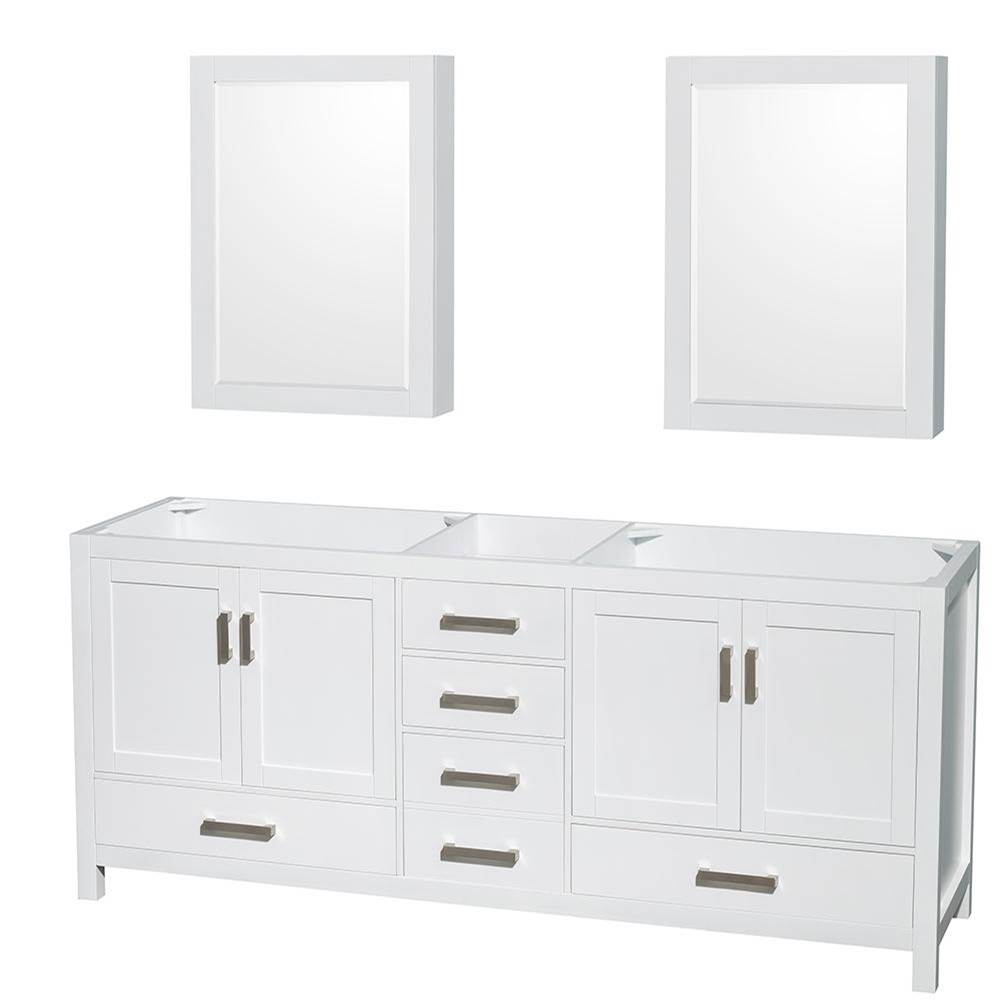 Wyndham Collection Sheffield 80 Inch Double Bathroom Vanity in White, No Countertop, No Sinks, and Medicine Cabinets