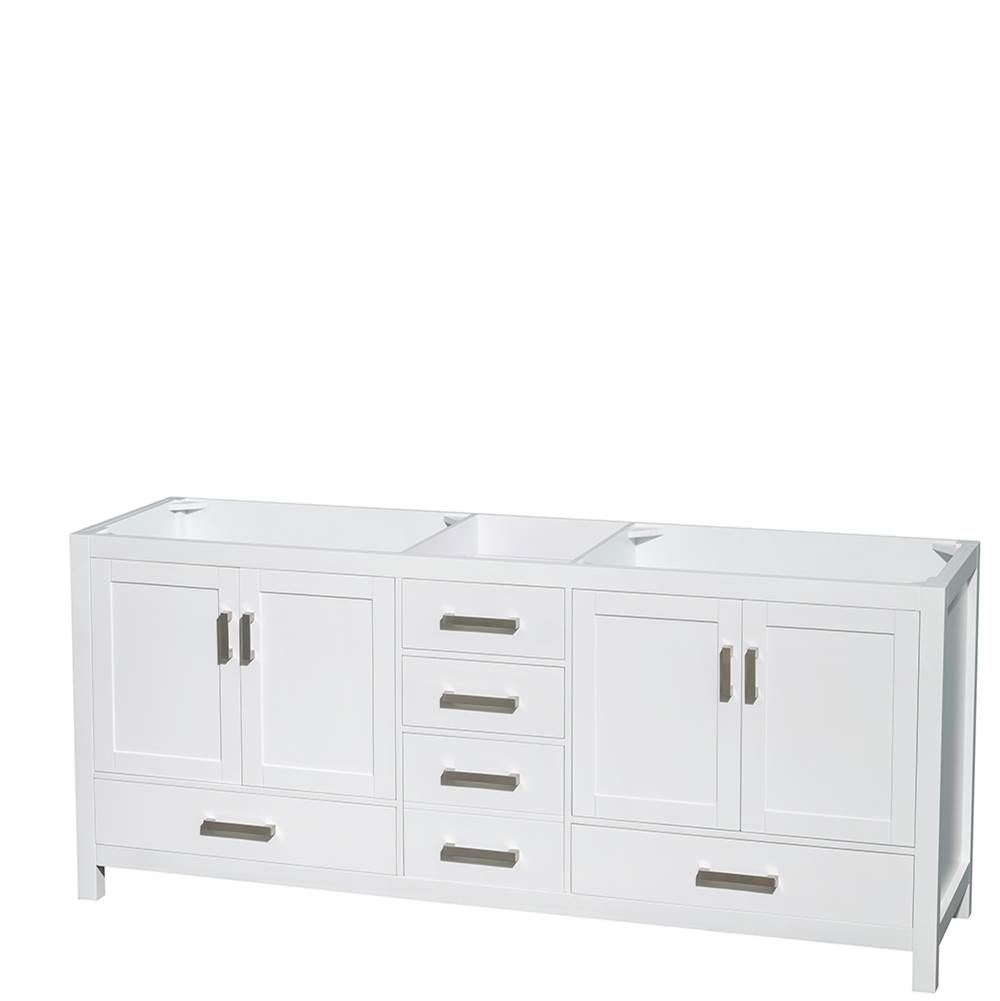 Wyndham Collection Sheffield 80 Inch Double Bathroom Vanity in White, No Countertop, No Sinks, and No Mirror
