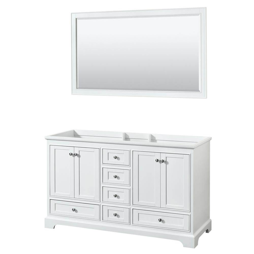 Wyndham Collection Deborah 60 Inch Double Bathroom Vanity in White, No Countertop, No Sinks, and 58 Inch Mirror