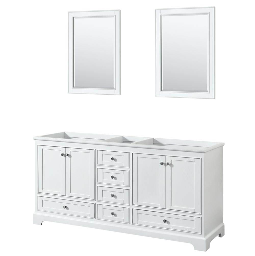 Wyndham Collection Deborah 72 Inch Double Bathroom Vanity in White, No Countertop, No Sinks, and 24 Inch Mirrors