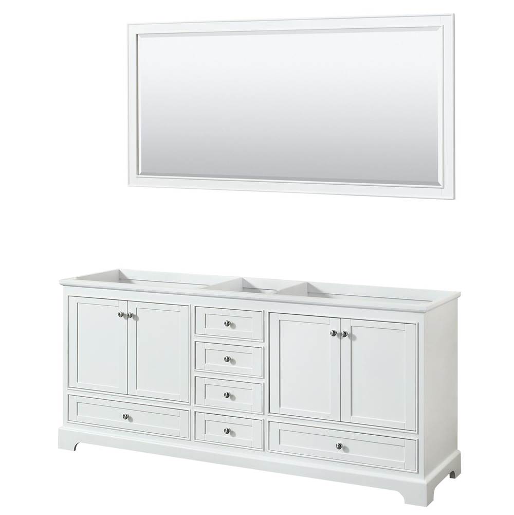 Wyndham Collection Deborah 80 Inch Double Bathroom Vanity in White, No Countertop, No Sinks, and 70 Inch Mirror