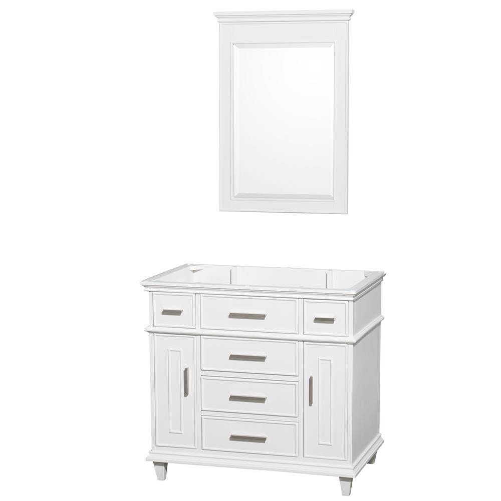 Wyndham Collection Berkeley 36 Inch Single Bathroom Vanity in White with No Countertop and No Sink and 24 Inch Mirror