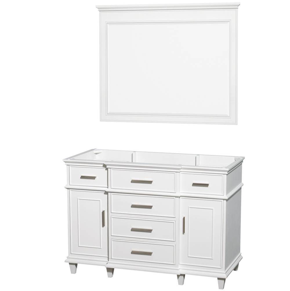 Wyndham Collection Berkeley 48 Inch Single Bathroom Vanity in White with No Countertop and No Sink and 44 Inch Mirror