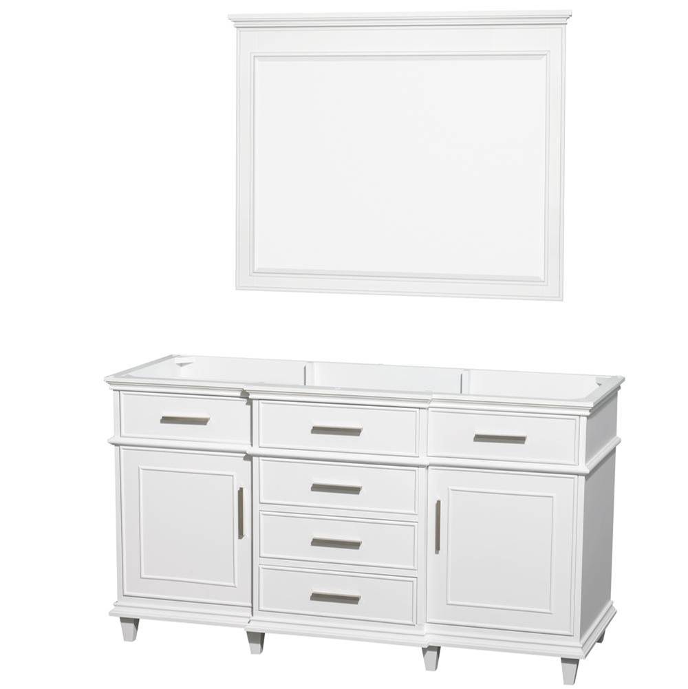 Wyndham Collection Berkeley 60 Inch Single Bathroom Vanity in White with No Countertop and No Sink and 44 Inch Mirror