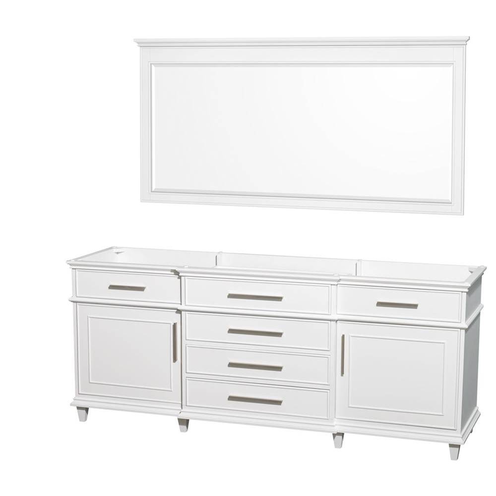 Wyndham Collection Berkeley 80 Inch Double Bathroom Vanity in White with No Countertop and No Sinks and 70 Inch Mirror