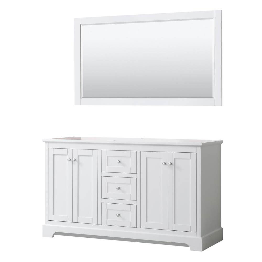 Wyndham Collection Avery 60 Inch Double Bathroom Vanity in White, No Countertop, No Sinks, and 58 Inch Mirror