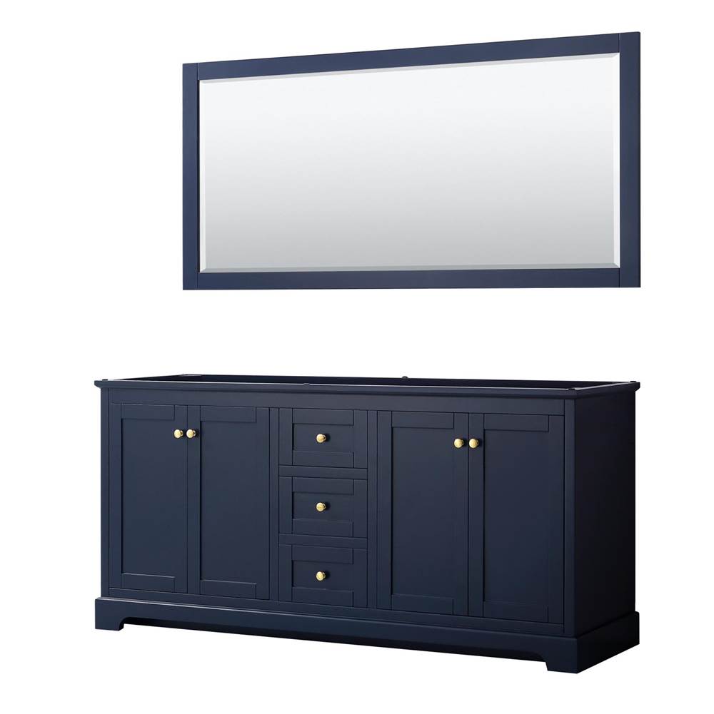 Wyndham Collection Avery 72 Inch Double Bathroom Vanity in Dark Blue, No Countertop, No Sinks, and 70 Inch Mirror