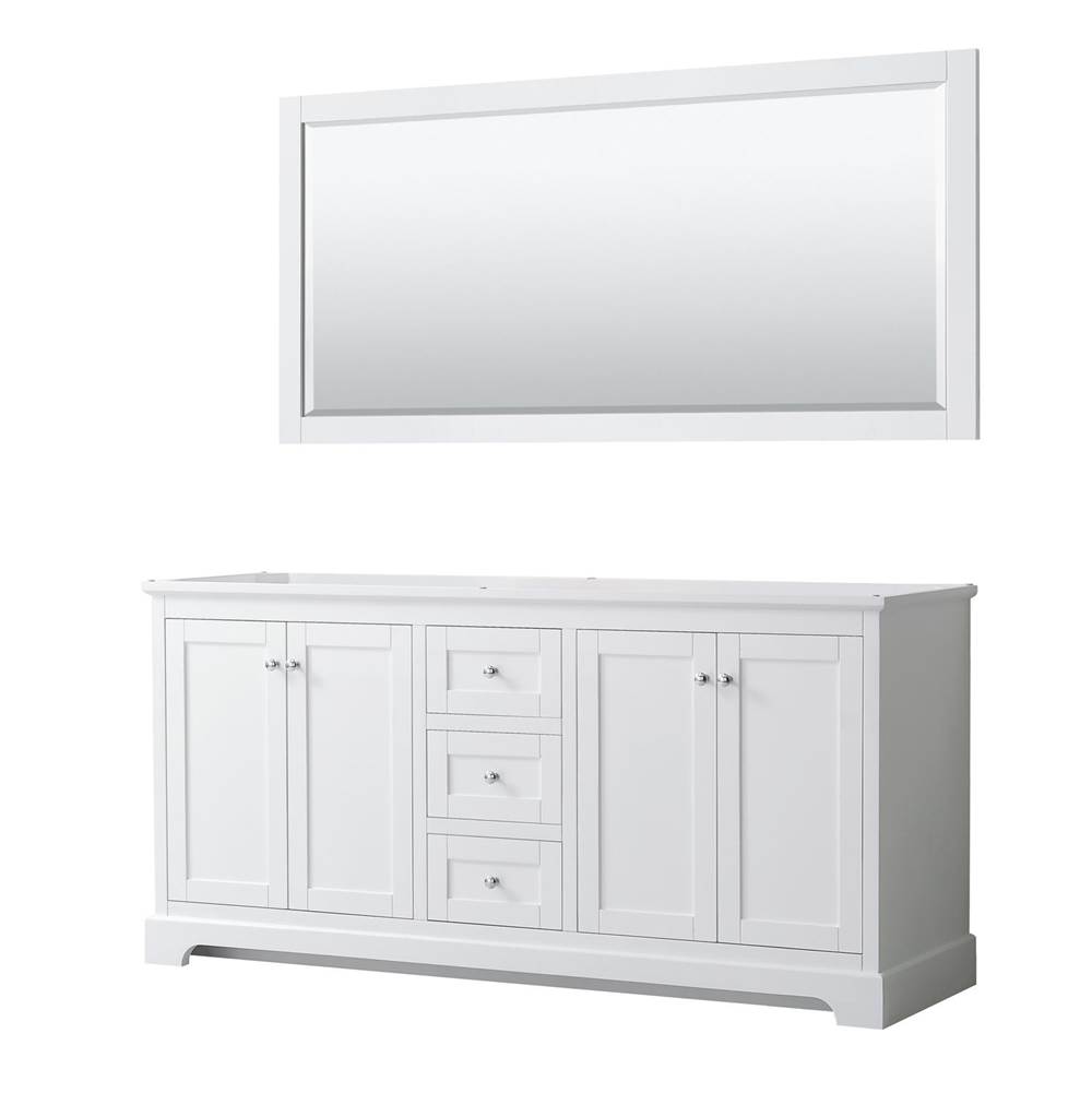 Wyndham Collection Avery 72 Inch Double Bathroom Vanity in White, No Countertop, No Sinks, and 70 Inch Mirror