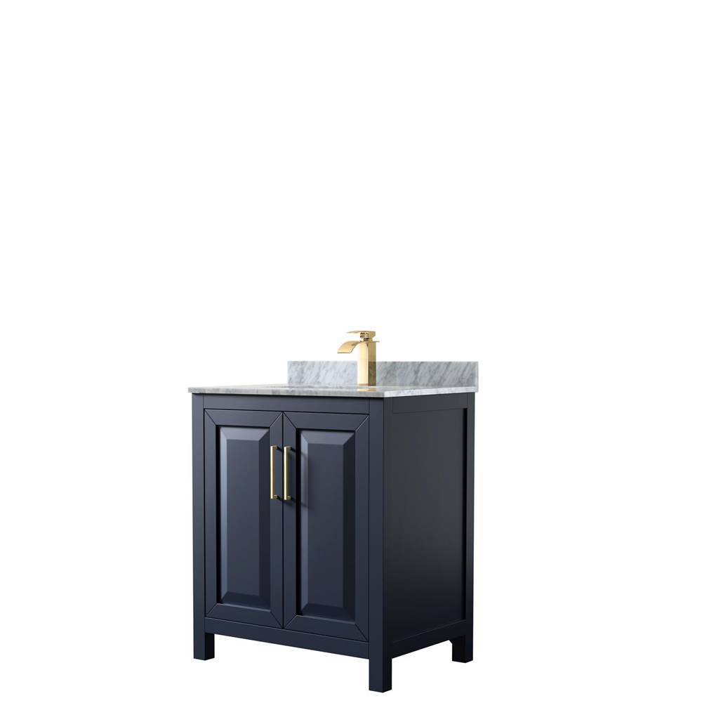 Wyndham Collection Daria 30 Inch Single Bathroom Vanity in Dark Blue, White Carrara Marble Countertop, Undermount Square Sink, No Mirror