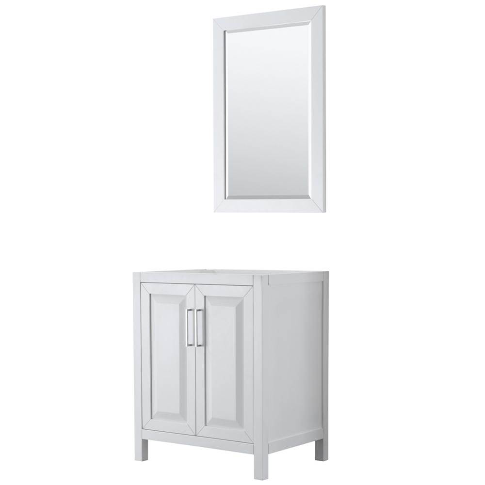 Wyndham Collection Daria 30 Inch Single Bathroom Vanity in White, No Countertop, No Sink, and 24 Inch Mirror