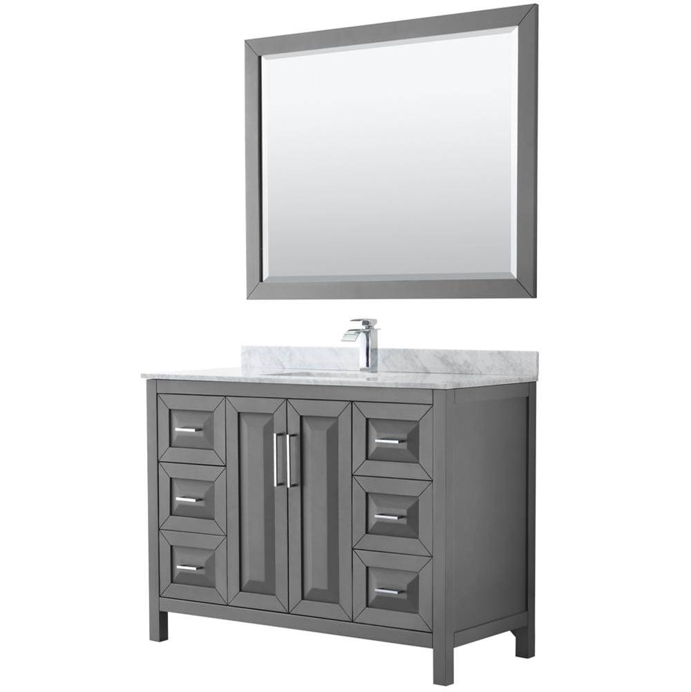 Wyndham Collection Daria 48 Inch Single Bathroom Vanity in Dark Gray, White Carrara Marble Countertop, Undermount Square Sink, and 46 Inch Mirror