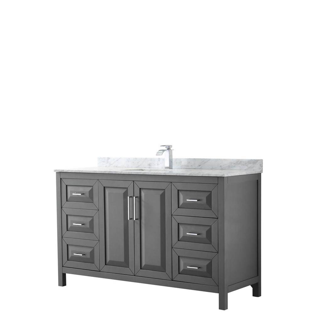 Wyndham Collection Daria 60 Inch Single Bathroom Vanity in Dark Gray, White Carrara Marble Countertop, Undermount Square Sink, and No Mirror