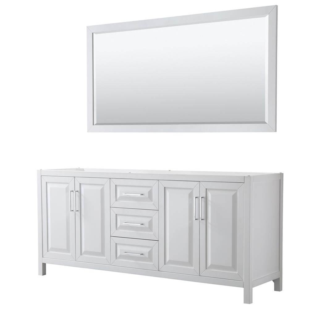 Wyndham Collection Daria 80 Inch Double Bathroom Vanity in White, No Countertop, No Sink, and 70 Inch Mirror