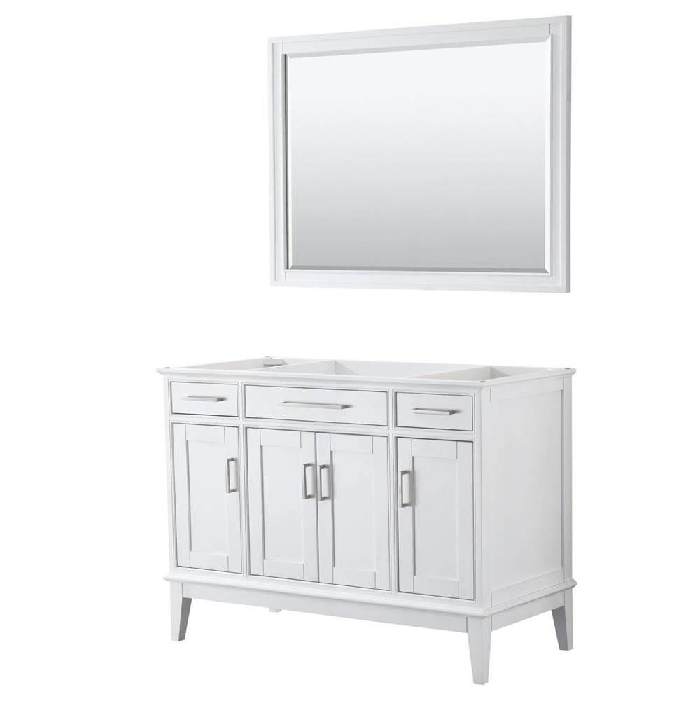 Wyndham Collection Margate 48 Inch Single Bathroom Vanity in White, No Countertop, No Sink, and 44 Inch Mirror