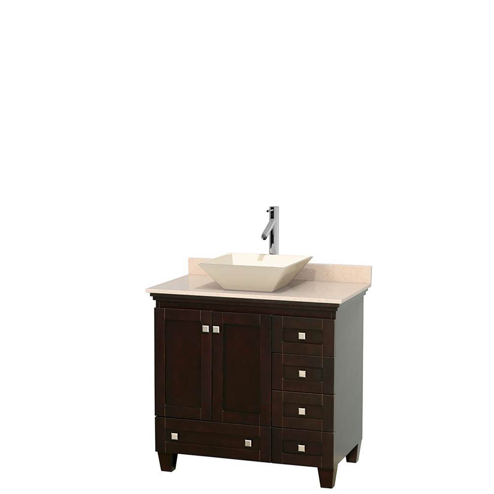 Wyndham Collection Acclaim 36 Inch Single Bathroom Vanity in Espresso, Ivory Marble Countertop, Pyra Bone Porcelain Sink, and No Mirror