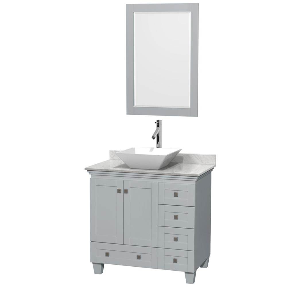 Wyndham Collection Acclaim 36 Inch Single Bathroom Vanity in Oyster Gray, White Carrara Marble Countertop, Pyra White Porcelain Sink, and 24 Inch Mirror