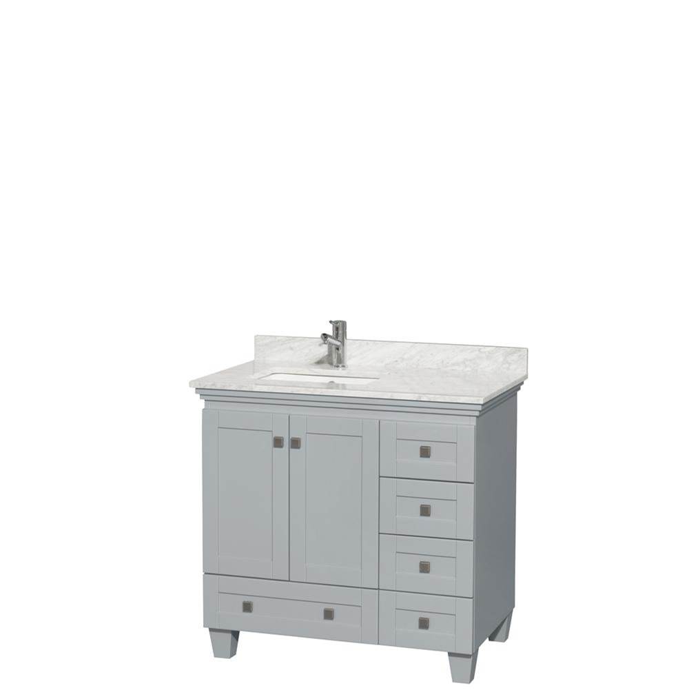 Wyndham Collection Acclaim 36 Inch Single Bathroom Vanity in Oyster Gray, White Carrara Marble Countertop, Undermount Square Sink, and No Mirror