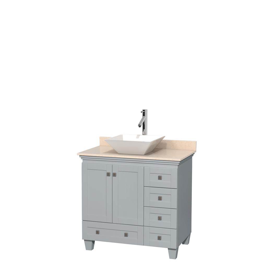 Wyndham Collection Acclaim 36 Inch Single Bathroom Vanity in Oyster Gray, Ivory Marble Countertop, Pyra White Porcelain Sink, and No Mirror