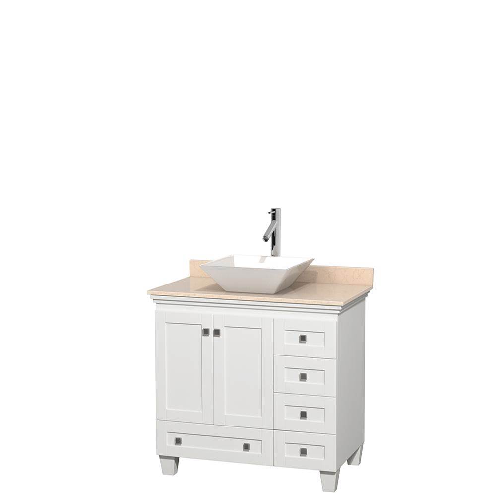 Wyndham Collection Acclaim 36 Inch Single Bathroom Vanity in White, Ivory Marble Countertop, Pyra White Porcelain Sink, and No Mirror