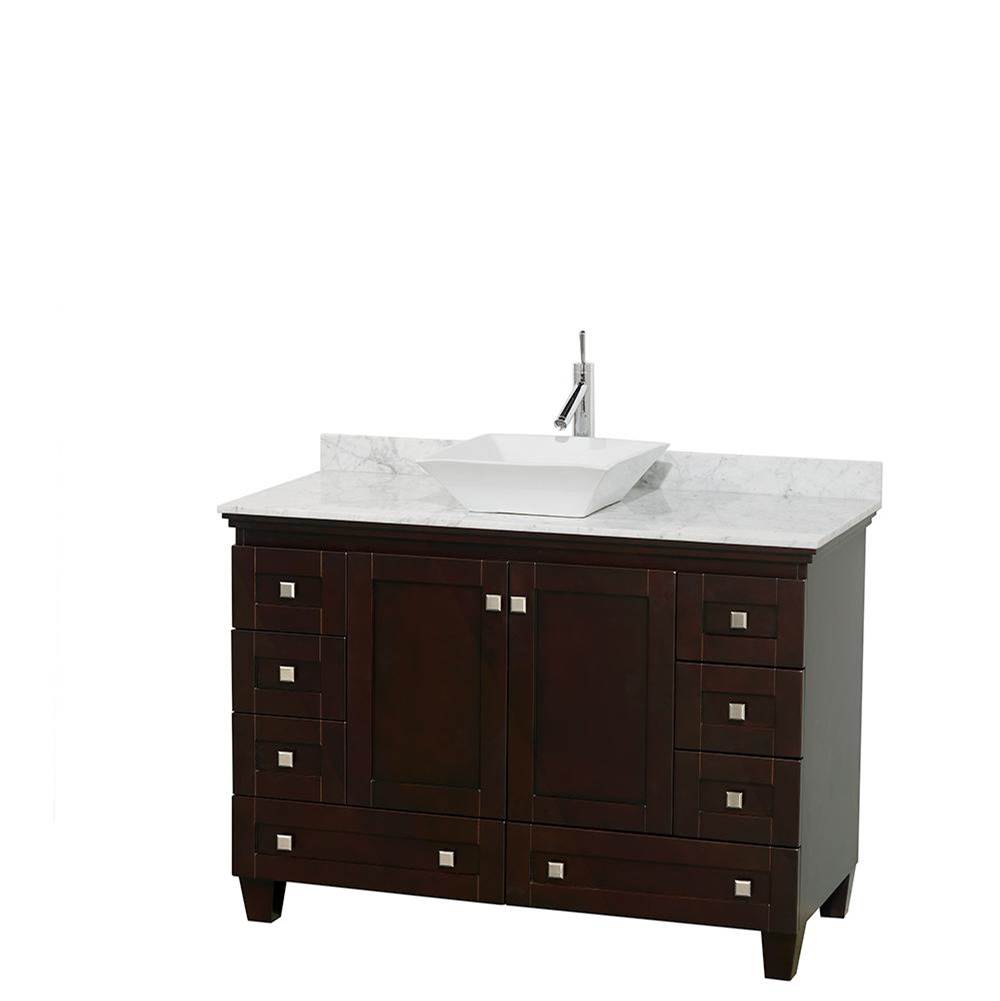 Wyndham Collection Acclaim 48 Inch Single Bathroom Vanity in Espresso, White Carrara Marble Countertop, Pyra White Sink, and No Mirror