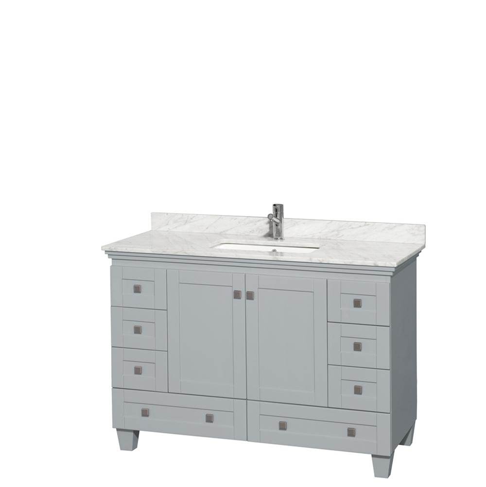 Wyndham Collection Acclaim 48 Inch Single Bathroom Vanity in Oyster Gray, White Carrara Marble Countertop, Undermount Square Sink, and No Mirror