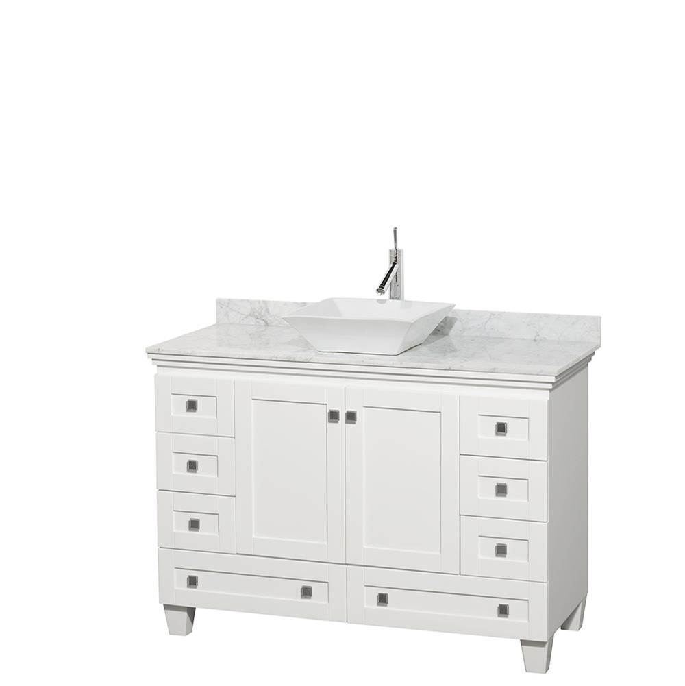 Wyndham Collection Acclaim 48 Inch Single Bathroom Vanity in White, White Carrara Marble Countertop, Pyra White Sink, and No Mirror