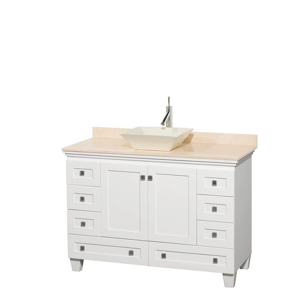 Wyndham Collection Acclaim 48 Inch Single Bathroom Vanity in White, Ivory Marble Countertop, Pyra Bone Sink, and No Mirror