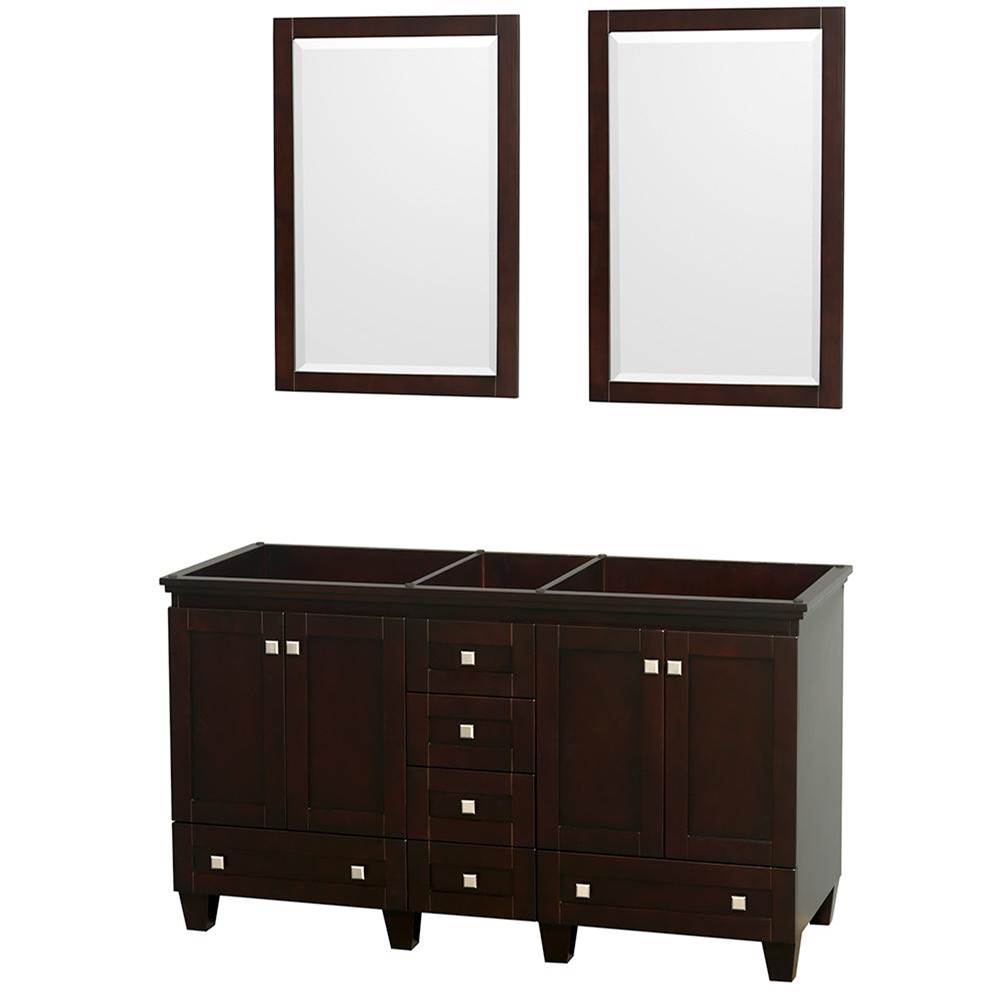 Wyndham Collection Acclaim 60 Inch Double Bathroom Vanity in Espresso, No Countertop, No Sinks, and 24 Inch Mirrors