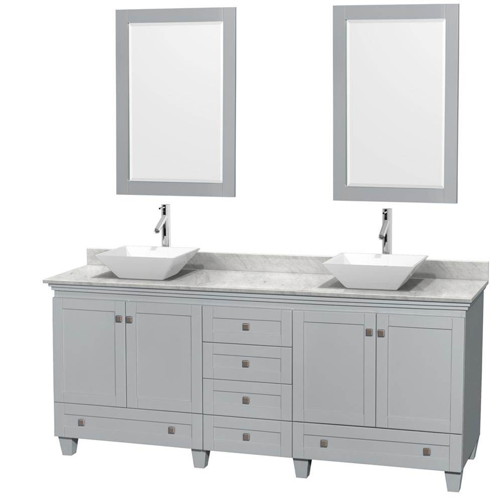 Wyndham Collection Acclaim 80 Inch Double Bathroom Vanity in Oyster Gray, White Carrara Marble Countertop, Pyra White Porcelain Sinks, and 24 Inch Mirrors