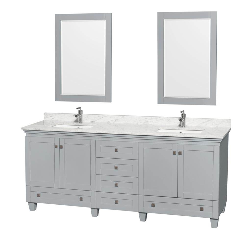 Wyndham Collection Acclaim 80 Inch Double Bathroom Vanity in Oyster Gray, White Carrara Marble Countertop, Undermount Square Sinks, and 24 Inch Mirrors
