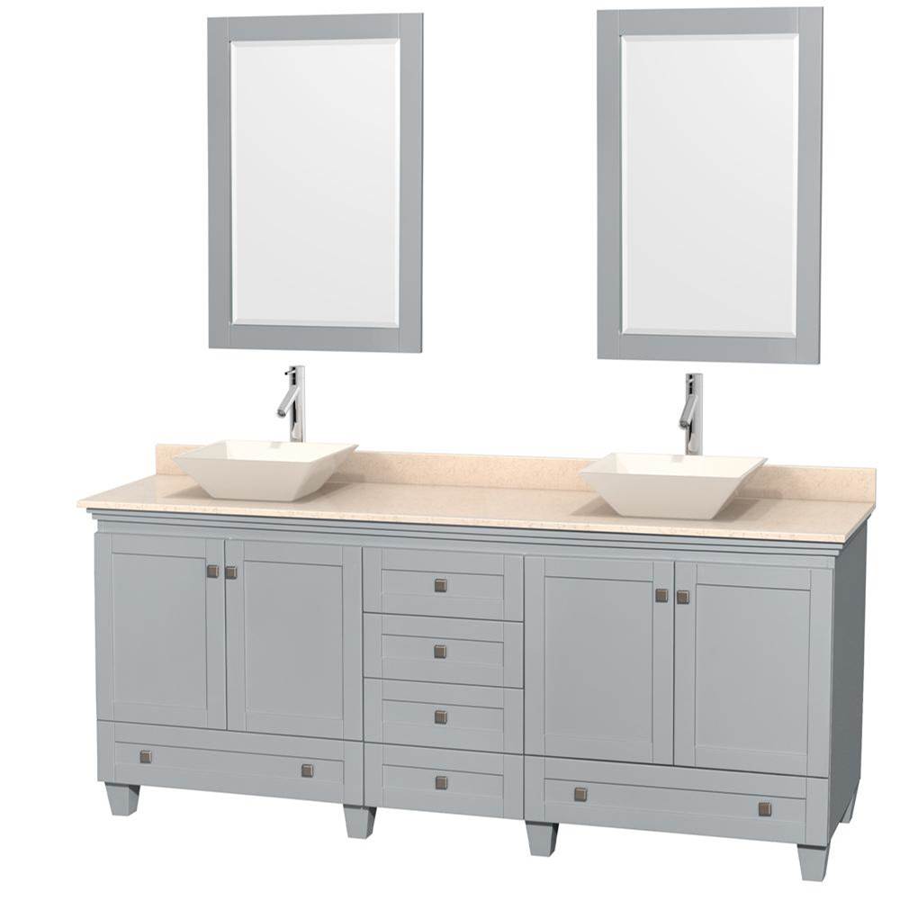 Wyndham Collection Acclaim 80 Inch Double Bathroom Vanity in Oyster Gray, Ivory Marble Countertop, Pyra Bone Porcelain Sinks, and 24 Inch Mirrors