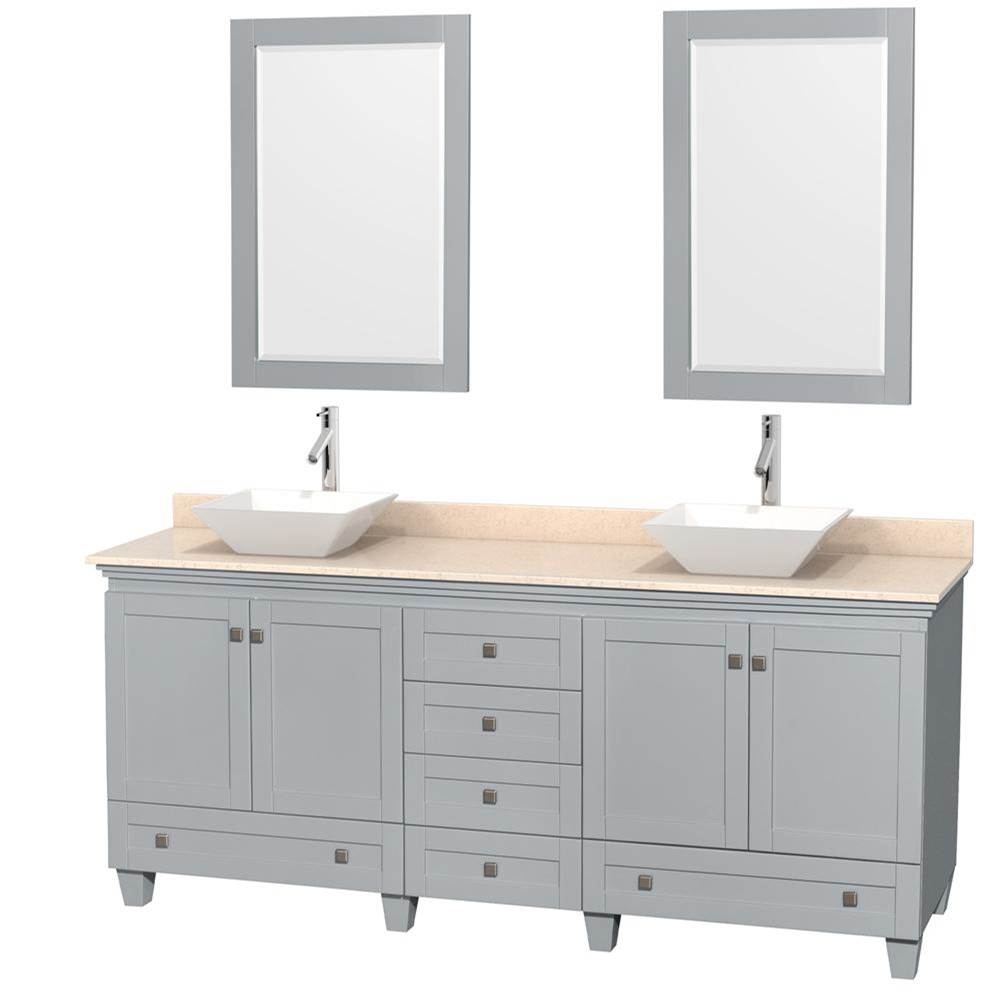 Wyndham Collection Acclaim 80 Inch Double Bathroom Vanity in Oyster Gray, Ivory Marble Countertop, Pyra White Porcelain Sinks, and 24 Inch Mirrors