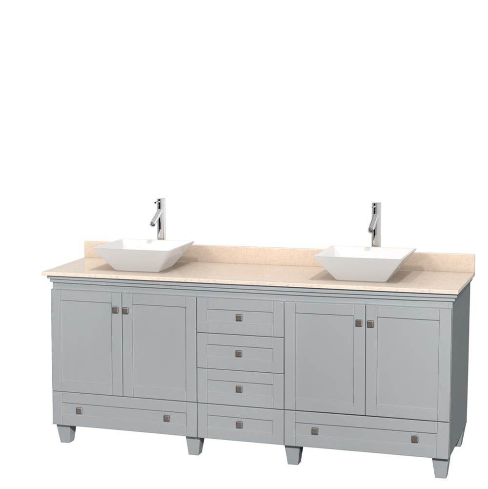 Wyndham Collection Acclaim 80 Inch Double Bathroom Vanity in Oyster Gray, Ivory Marble Countertop, Pyra White Porcelain Sinks, and No Mirrors