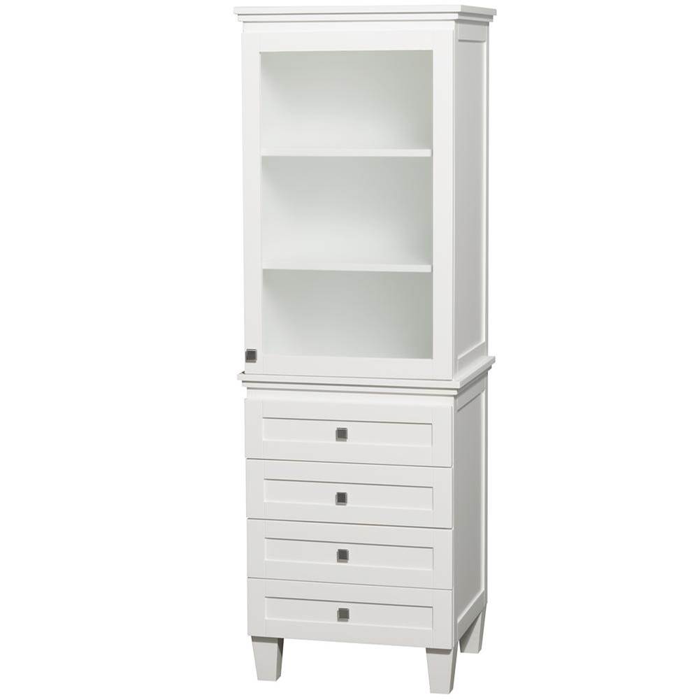 Wyndham Collection Acclaim Bathroom Linen Tower in White with Shelved Cabinet Storage and 4 Drawers