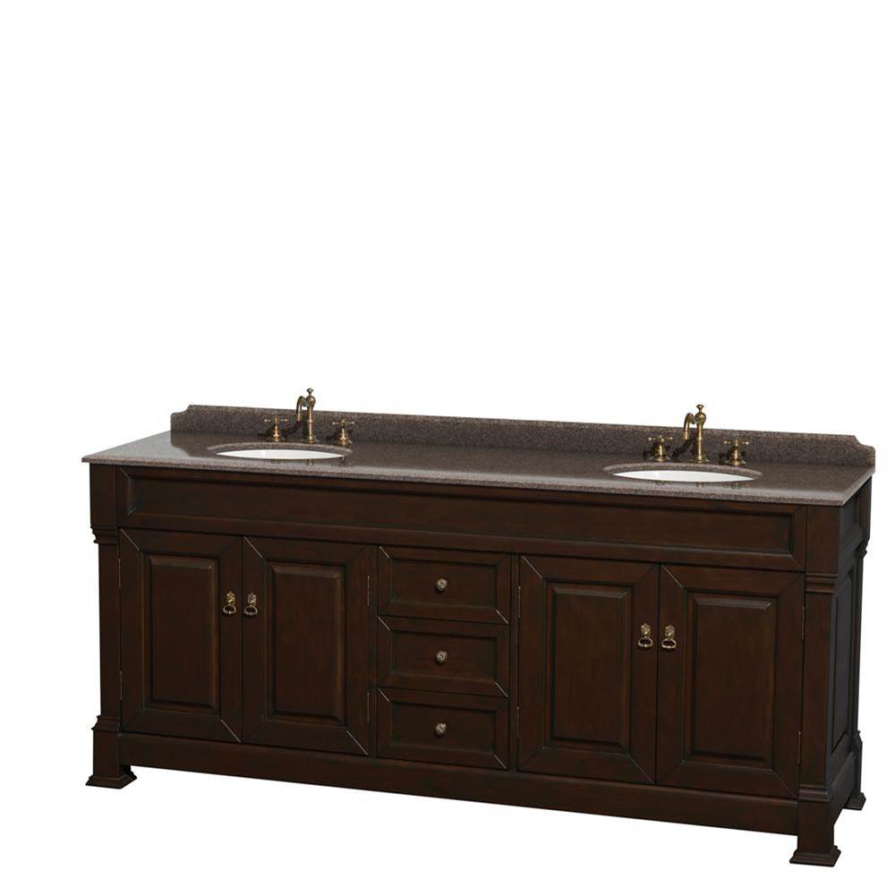 Wyndham Collection Andover 80 Inch Double Bathroom Vanity in Dark Cherry, Imperial Brown Granite Countertop, Undermount Oval Sinks, and No Mirror